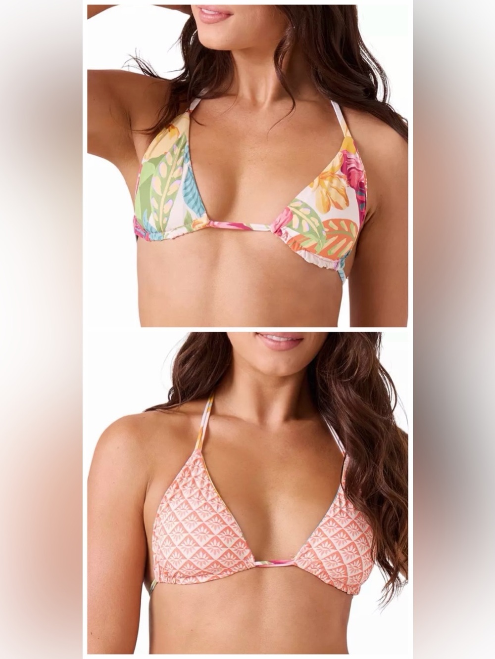NWT! Roxy Reversible Hot Tropics Mini Tiki Floral Triangle Bikini Top. Size XL